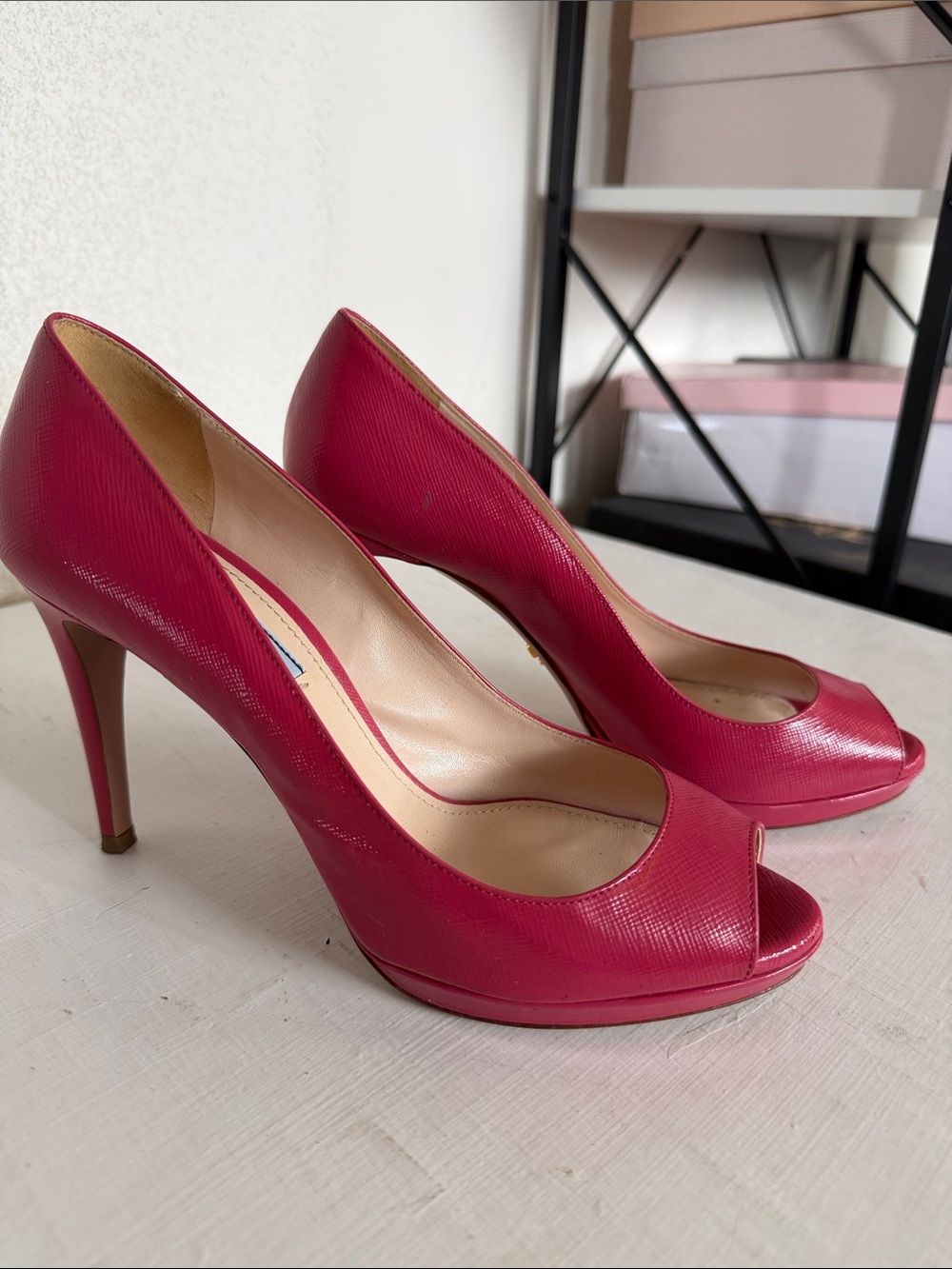Prada Fuchsia Open-Toe Leather Pumps - Picture 3 of 7
